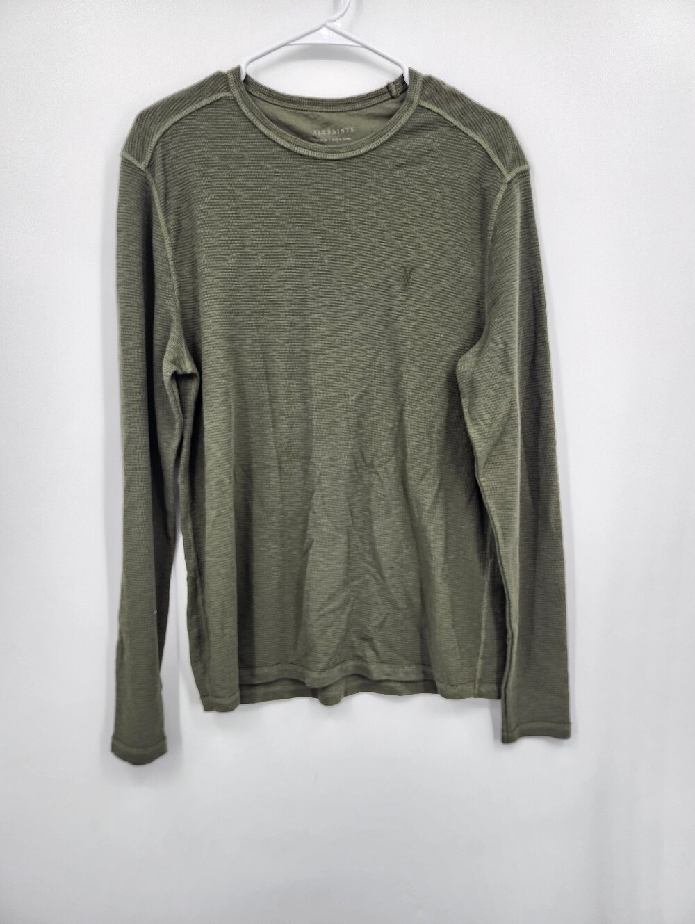 AllSAINTS T shirt long sleeve olive green knitted Sz M Thermal